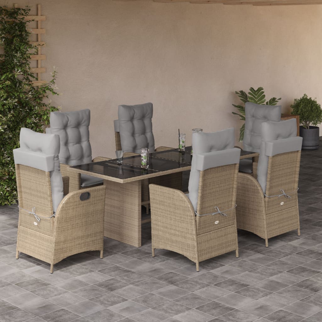 vidaXL 7-delige Tuinset met kussens poly rattan zwart