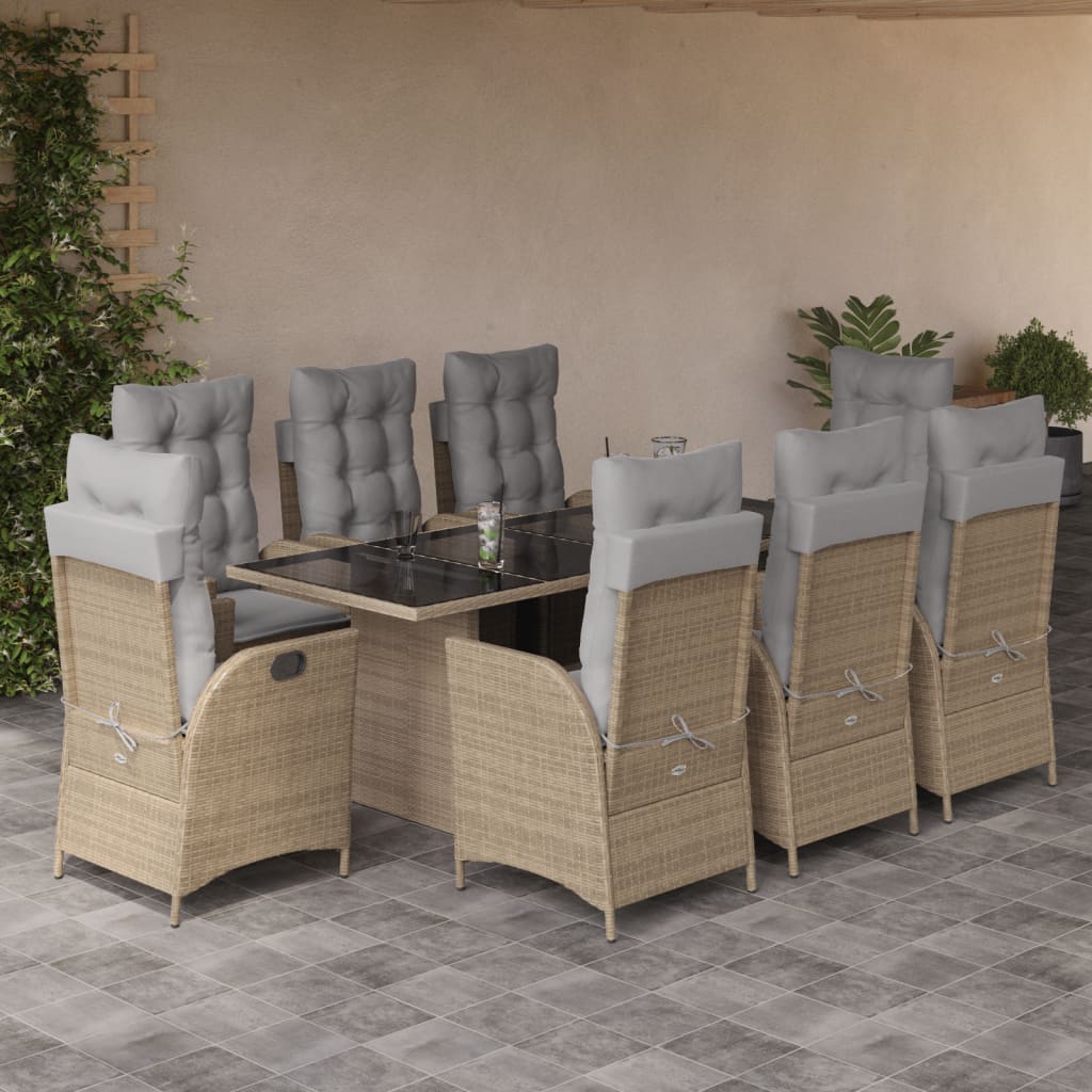 vidaXL 7-delige Tuinset met kussens poly rattan zwart