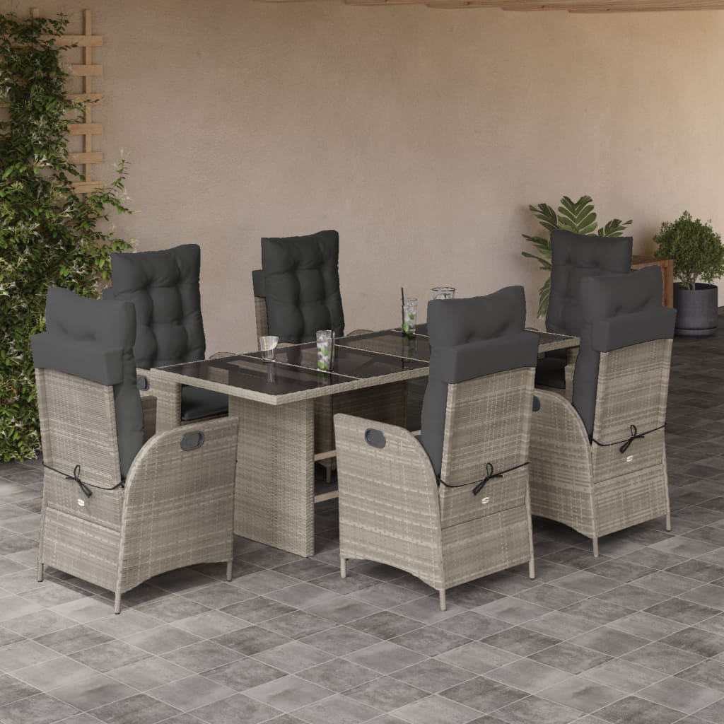 vidaXL 7-delige Tuinset met kussens poly rattan zwart