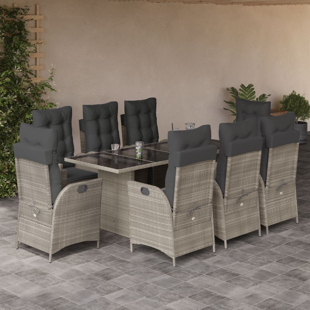 vidaXL 7-delige Tuinset met kussens poly rattan zwart