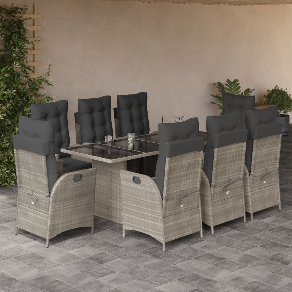 vidaXL 7-delige Tuinset met kussens poly rattan zwart