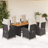 vidaXL 7-delige Tuinset met kussens poly rattan zwart