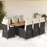 vidaXL 7-delige Tuinset met kussens poly rattan zwart