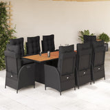 vidaXL 7-delige Tuinset met kussens poly rattan zwart