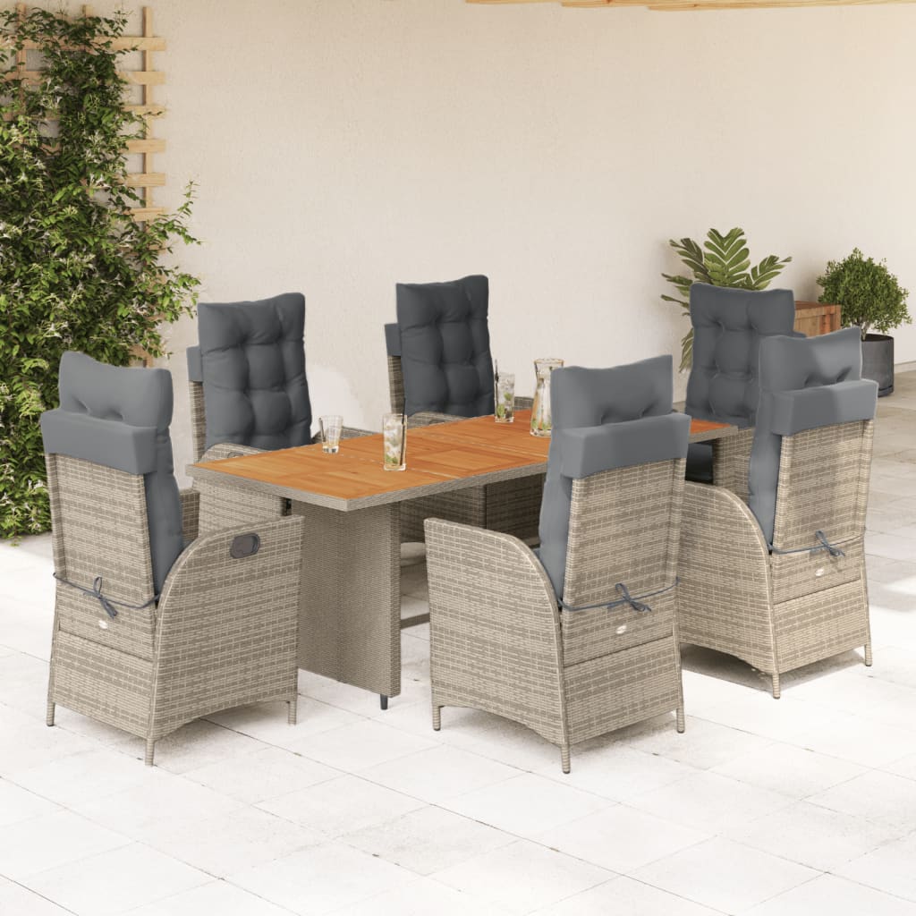 vidaXL 7-delige Tuinset met kussens poly rattan zwart