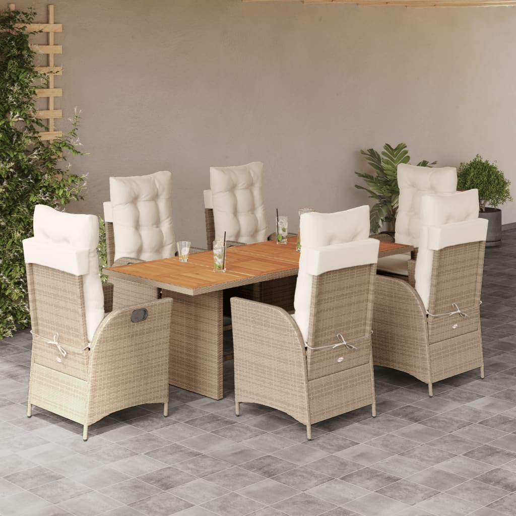 vidaXL 7-delige Tuinset met kussens poly rattan zwart