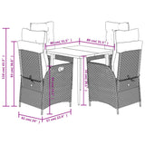 vidaXL 3-delige Tuinset met kussens poly rattan zwart