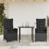 vidaXL 3-delige Tuinset met kussens poly rattan zwart