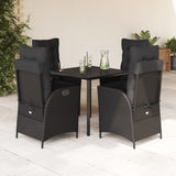 vidaXL 3-delige Tuinset met kussens poly rattan zwart