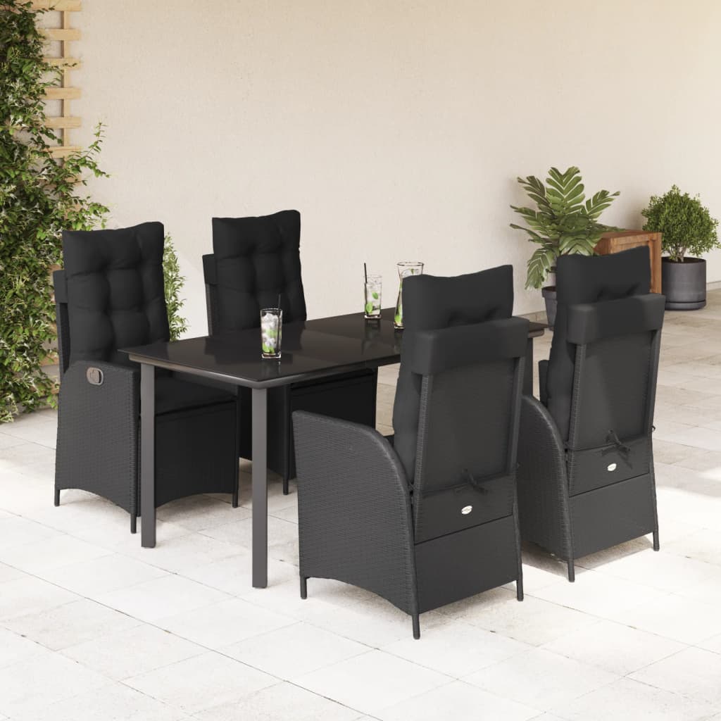 vidaXL 3-delige Tuinset met kussens poly rattan zwart