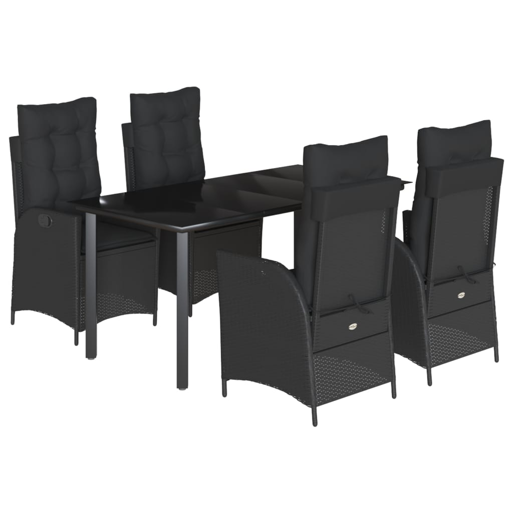 vidaXL 3-delige Tuinset met kussens poly rattan zwart