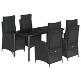 vidaXL 3-delige Tuinset met kussens poly rattan zwart