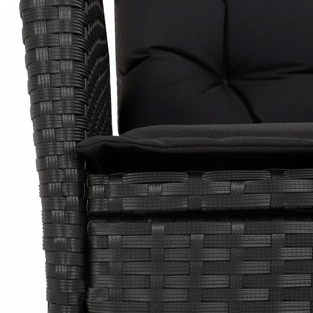vidaXL 3-delige Tuinset met kussens poly rattan zwart