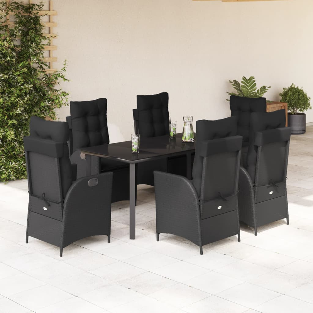 vidaXL 3-delige Tuinset met kussens poly rattan zwart