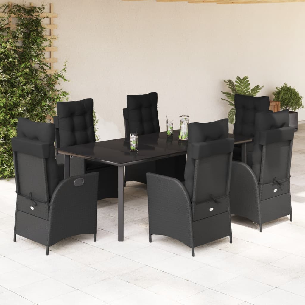 vidaXL 3-delige Tuinset met kussens poly rattan zwart