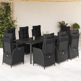 vidaXL 3-delige Tuinset met kussens poly rattan zwart