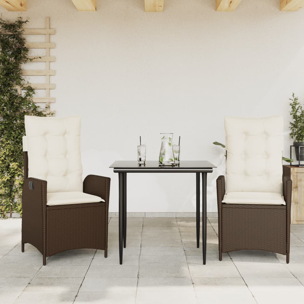 vidaXL 3-Piece Garden Lounge Set with Cushions Poly Rattan Brown
