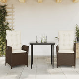 vidaXL 3-Piece Garden Lounge Set with Cushions Poly Rattan Brown