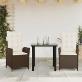 vidaXL 3-delige Tuinset met kussens poly rattan bruin