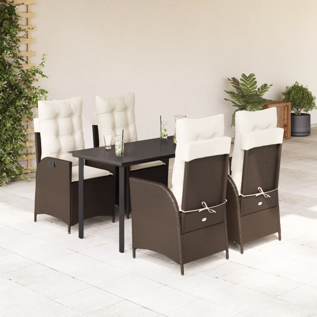 vidaXL 3-delige Tuinset met kussens poly rattan bruin