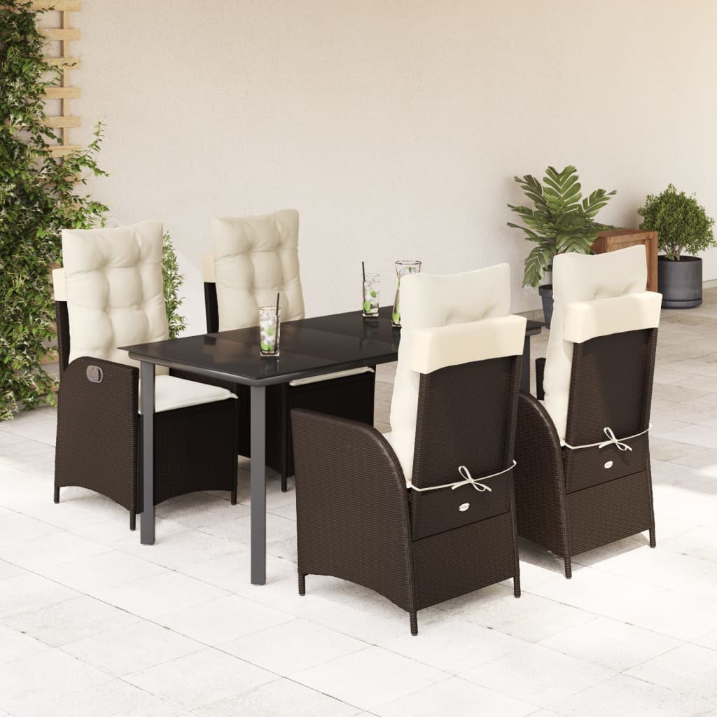vidaXL 3-delige Tuinset met kussens poly rattan bruin