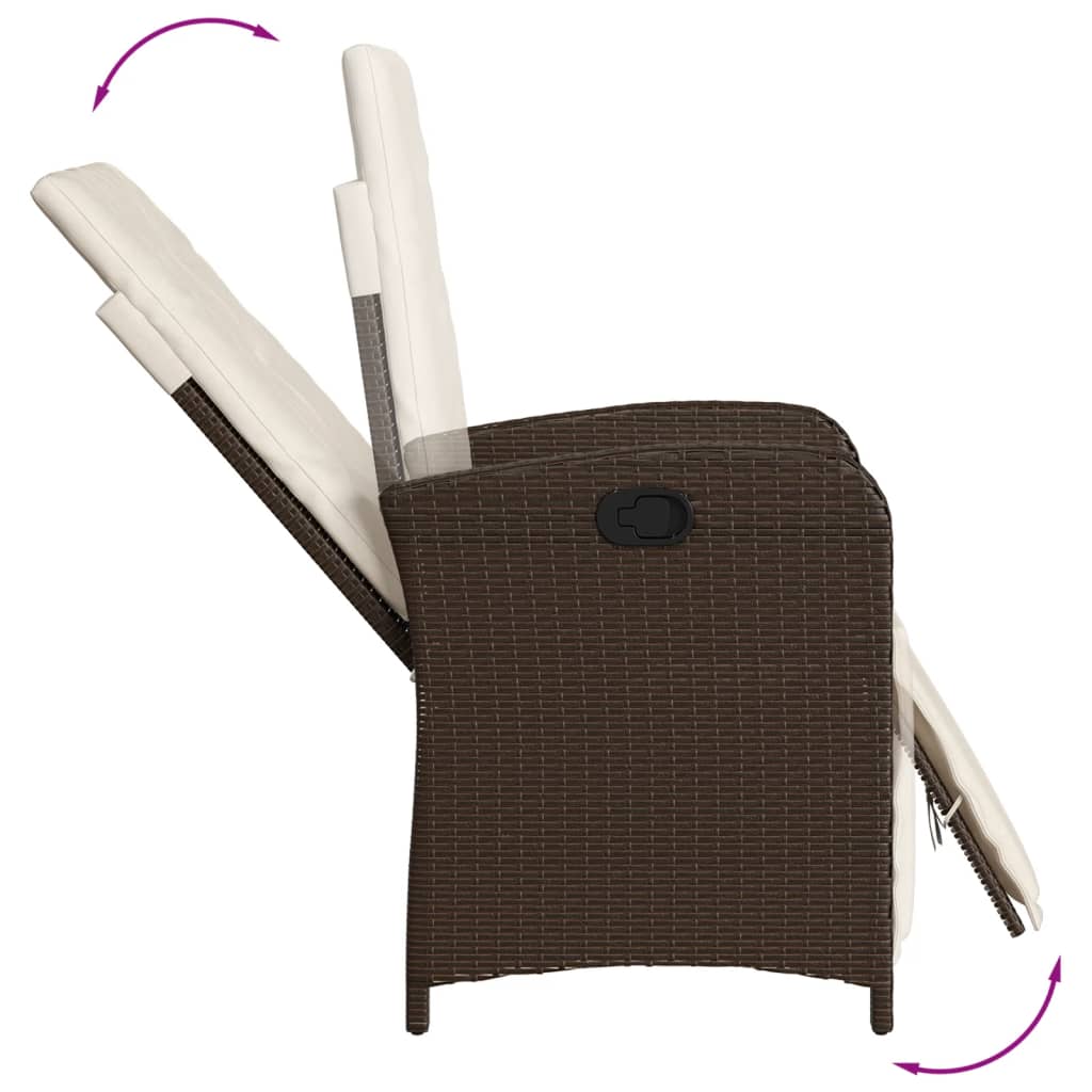 vidaXL 3-delige Tuinset met kussens poly rattan bruin