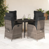 vidaXL 3-Piece Garden Lounge Set with Cushions Poly Rattan Grey
