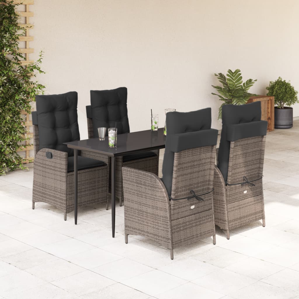 vidaXL 3-Piece Garden Lounge Set with Cushions Poly Rattan Grey