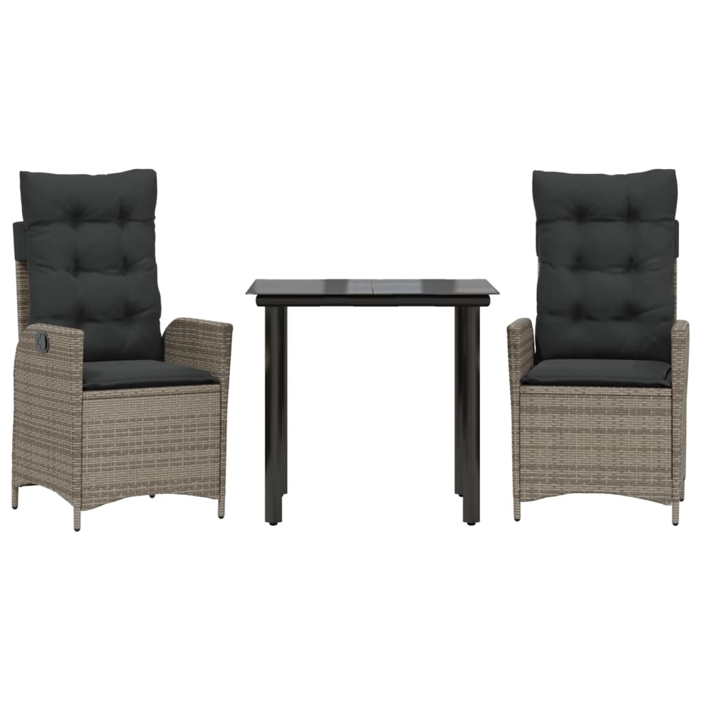 vidaXL 3-Piece Garden Lounge Set with Cushions Poly Rattan Grey