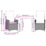 vidaXL 3-Piece Garden Lounge Set with Cushions Poly Rattan Grey
