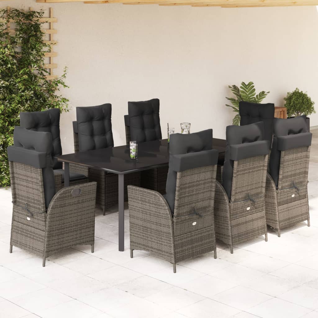 vidaXL 3-Piece Garden Lounge Set with Cushions Poly Rattan Grey
