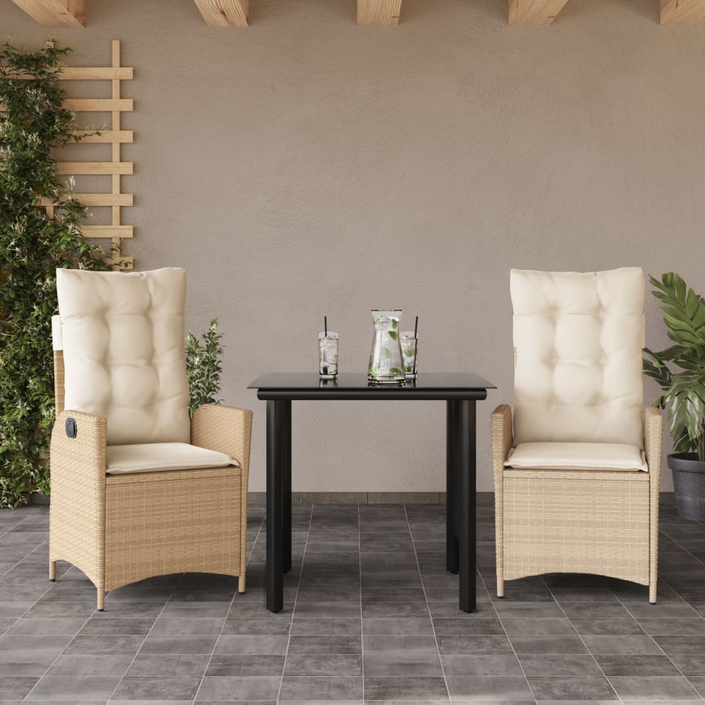 vidaXL 3-delige Tuinset met kussens poly rattan beige