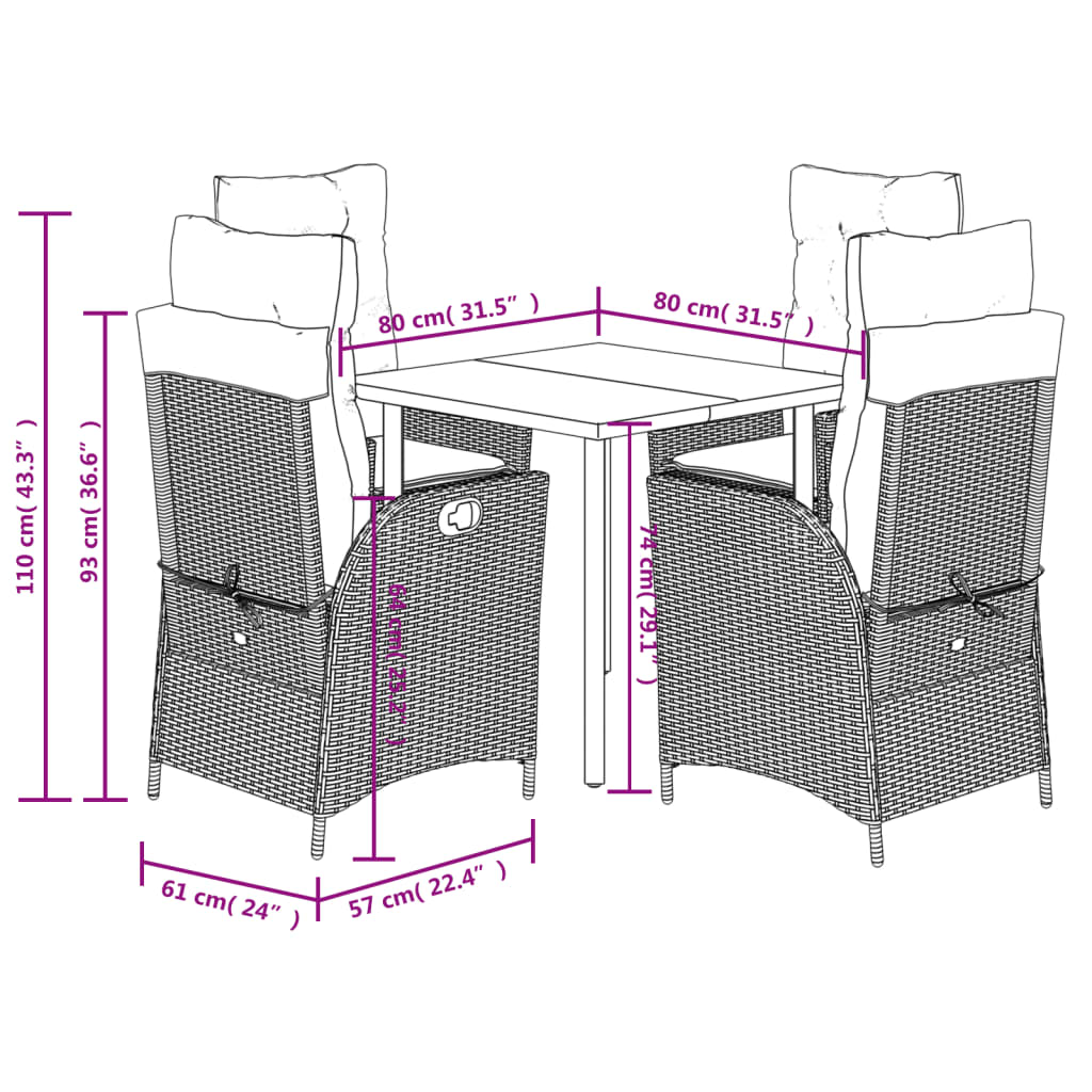 vidaXL 3-delige Tuinset met kussens poly rattan beige