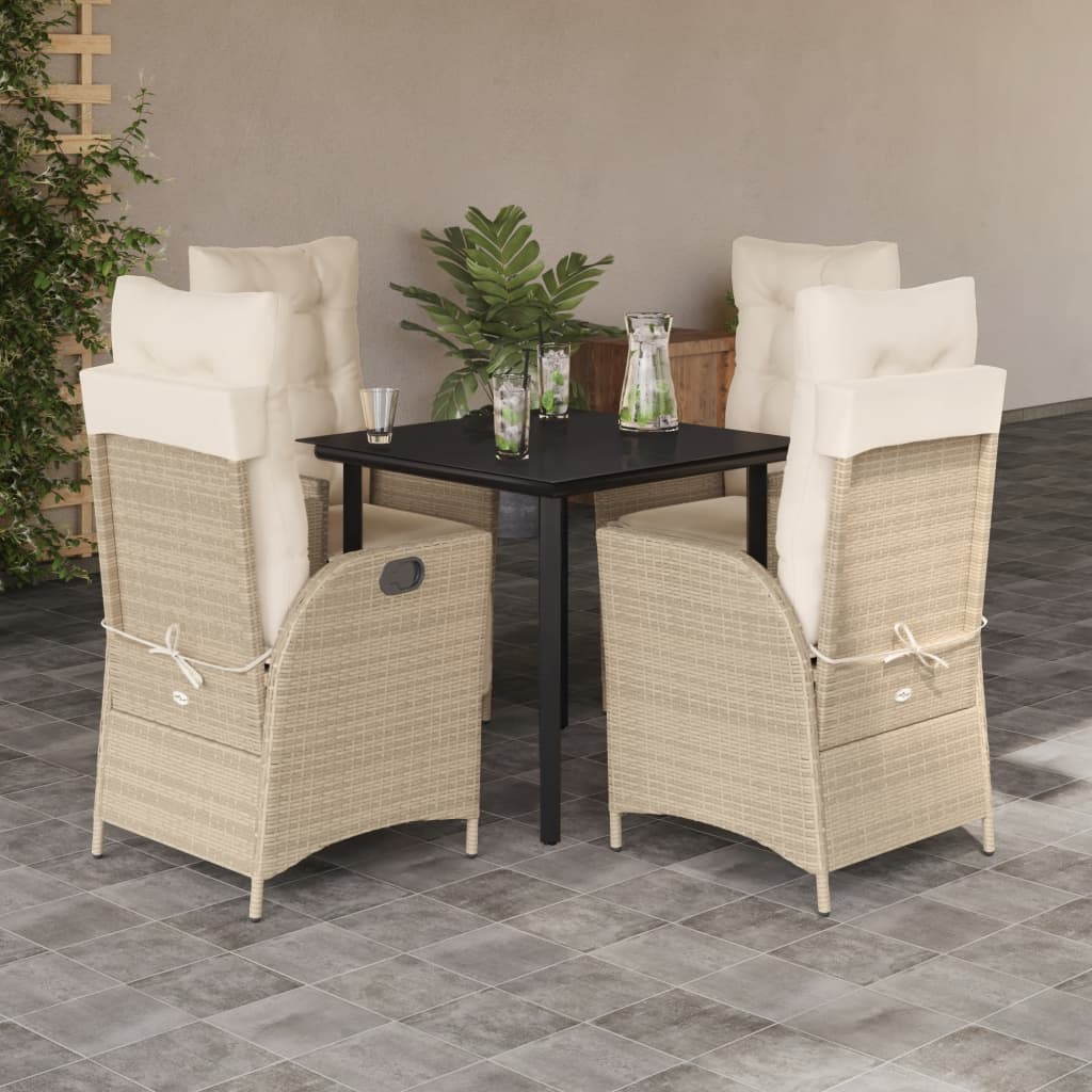 vidaXL 3-delige Tuinset met kussens poly rattan beige