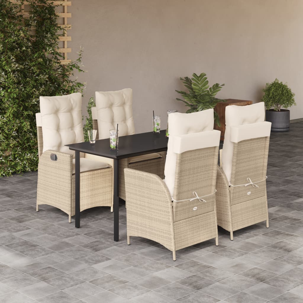 vidaXL 3-delige Tuinset met kussens poly rattan beige