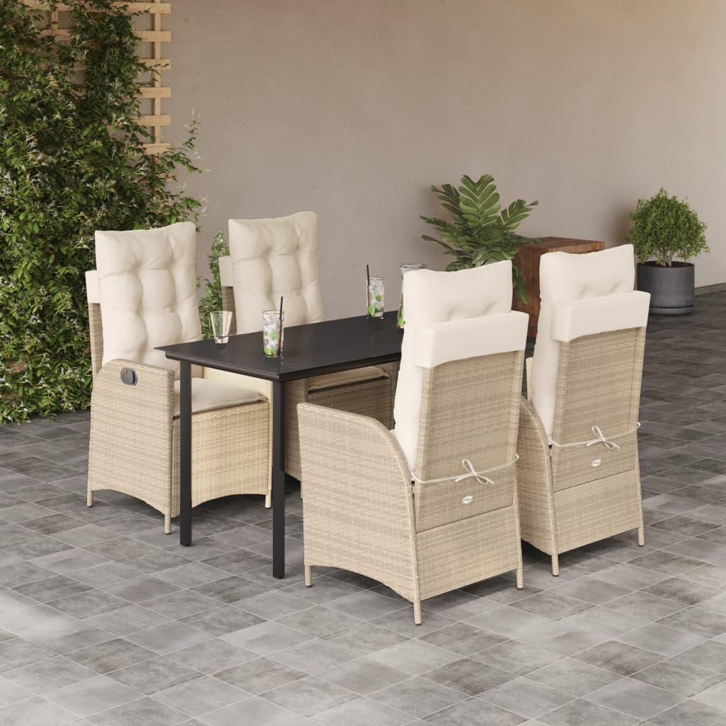 vidaXL 3-delige Tuinset met kussens poly rattan beige