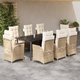 vidaXL 3-delige Tuinset met kussens poly rattan beige