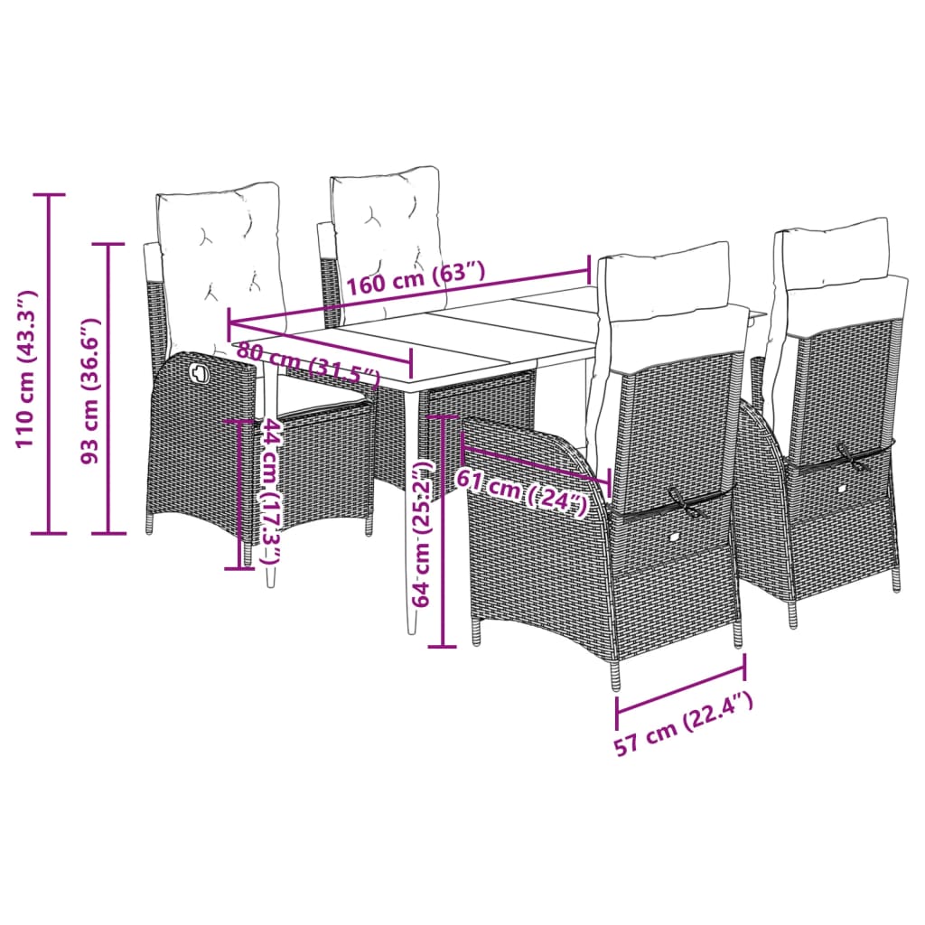vidaXL 3-Piece Garden Lounge Set with Cushions Poly Rattan Beige