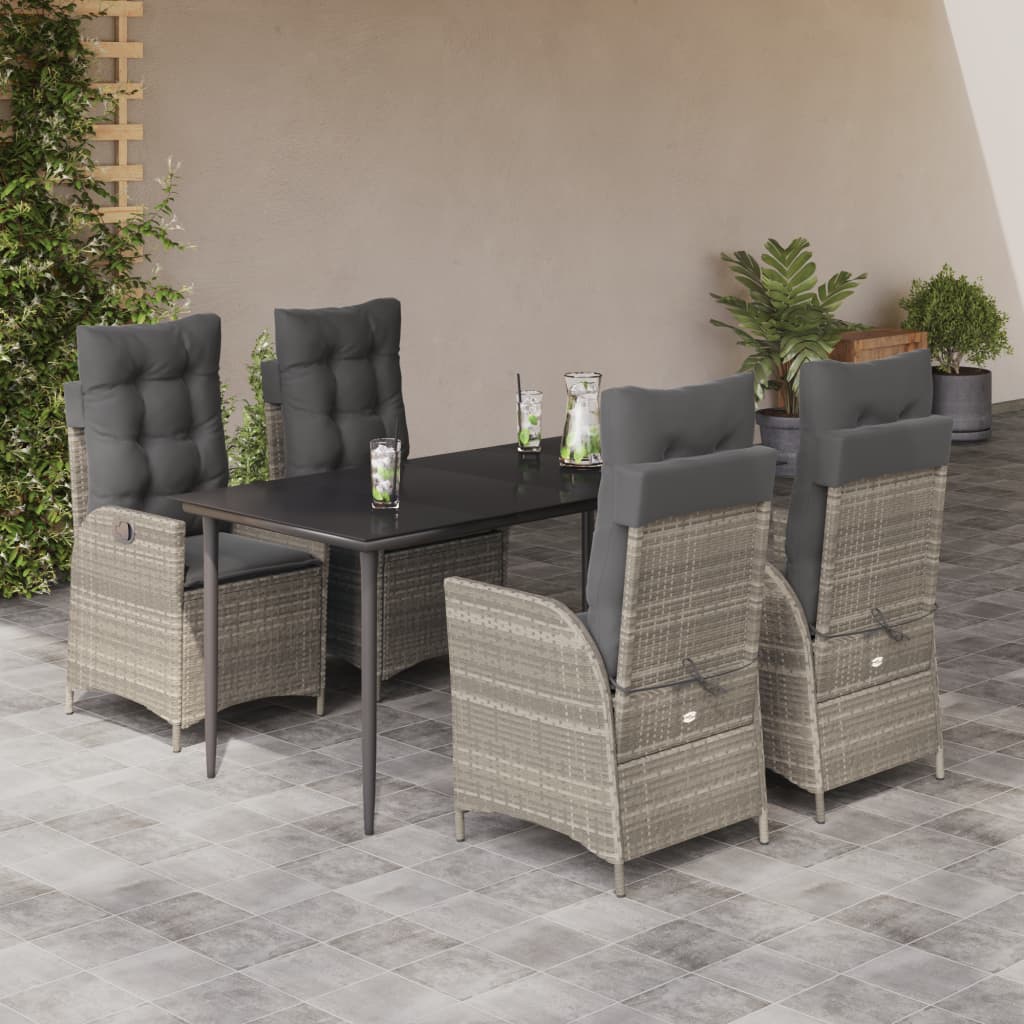 vidaXL 3-delige Tuinset met kussens poly rattan lichtgrijs