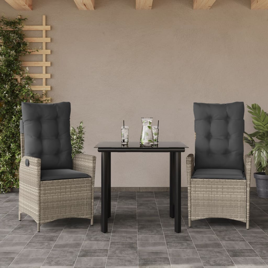 vidaXL 3-Piece Garden Lounge Set with Cushions Poly Rattan Light Grey