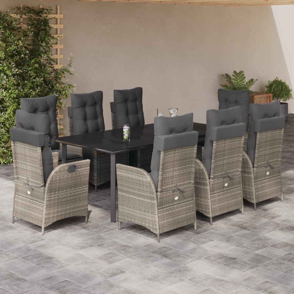 vidaXL 3-Piece Garden Lounge Set with Cushions Poly Rattan Light Grey