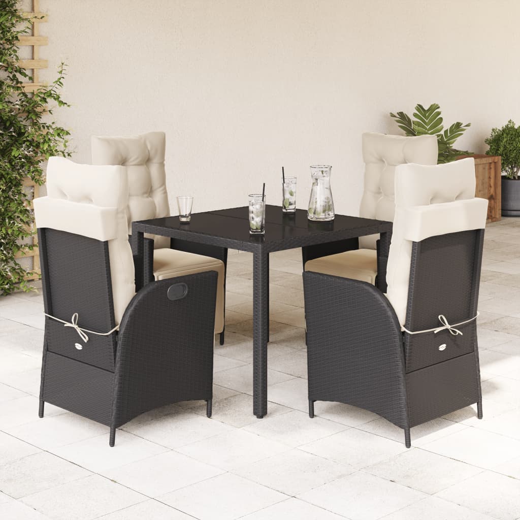 vidaXL 3-delige Tuinset met kussens poly rattan zwart