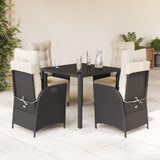 vidaXL 3-delige Tuinset met kussens poly rattan zwart
