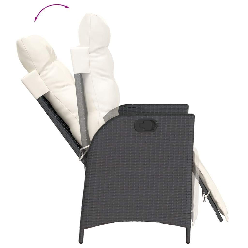 vidaXL 3-delige Tuinset met kussens poly rattan zwart