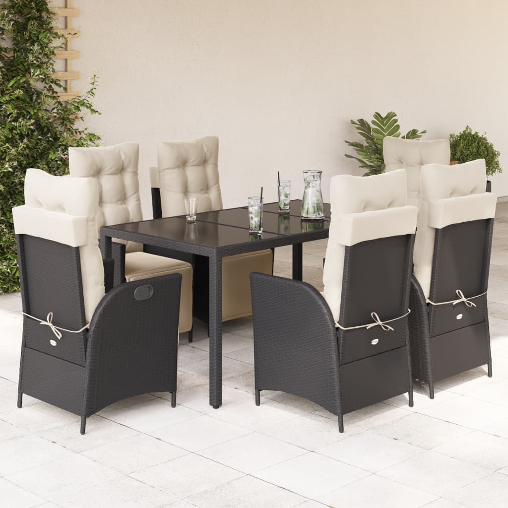 vidaXL 3-delige Tuinset met kussens poly rattan zwart