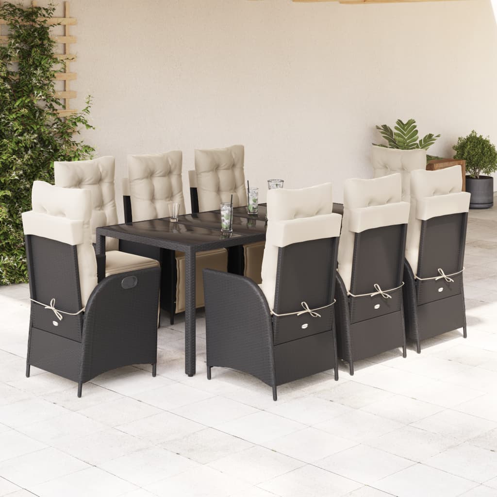 vidaXL 3-delige Tuinset met kussens poly rattan zwart