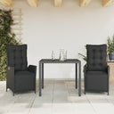 vidaXL 3-delige Tuinset met kussens poly rattan zwart