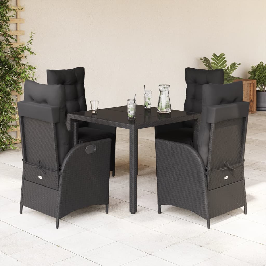 vidaXL 3-delige Tuinset met kussens poly rattan zwart