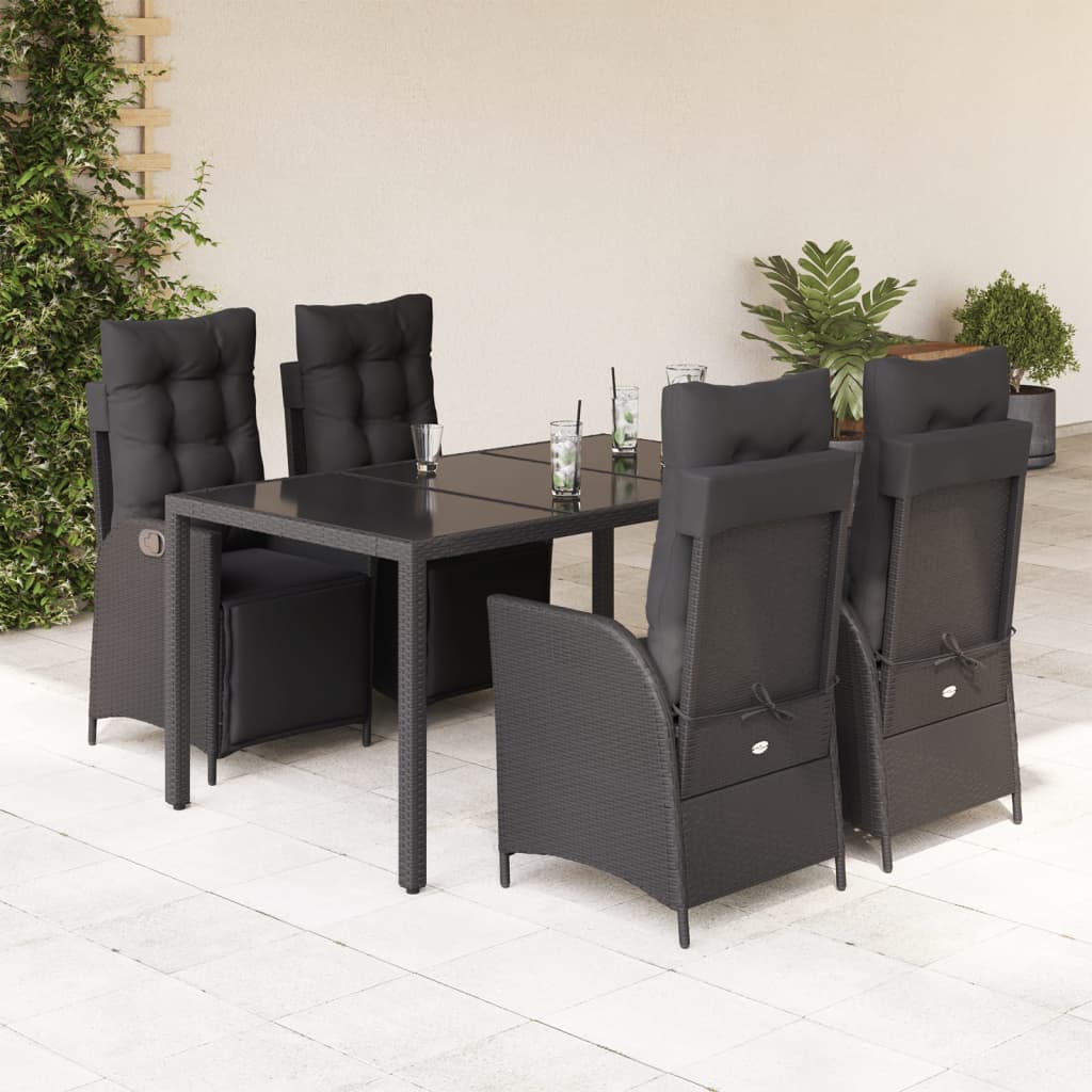 vidaXL 3-delige Tuinset met kussens poly rattan zwart