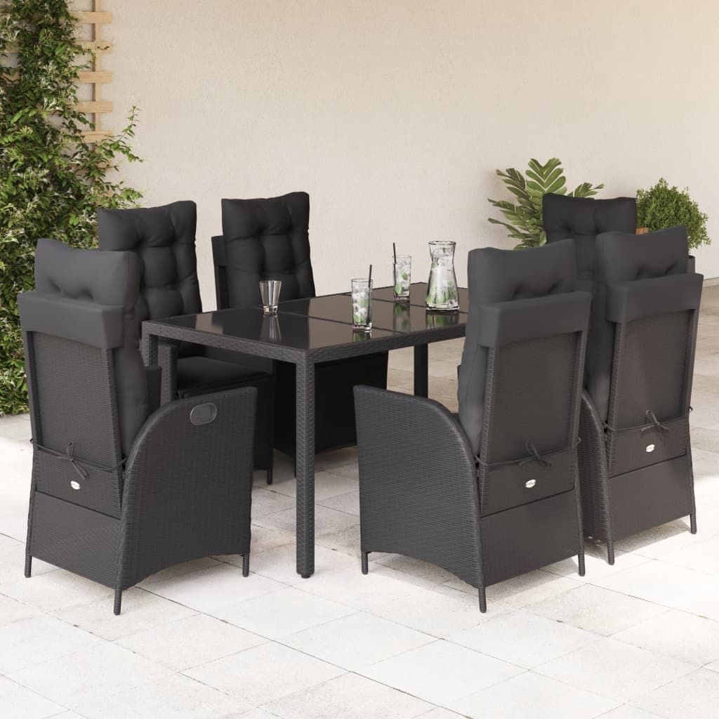 vidaXL 3-delige Tuinset met kussens poly rattan zwart